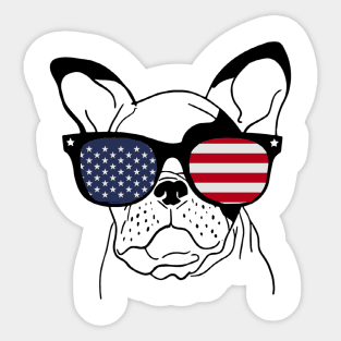 French Bulldog USA American Flag Sunglasses Sticker